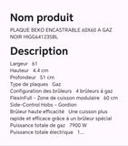 Plaque BEKO encastrable 60X60 à gaz noir HIGG64123SBL