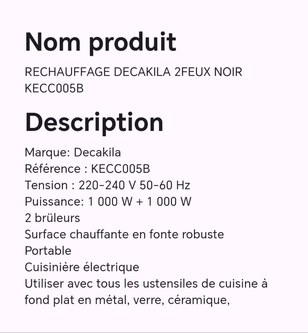 Réchauffage DECAKILA 2feux noir KECC005B