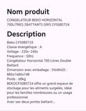 CONGELATEUR BEKO HORIZONTAL 700LITRES 2BATTANTS GRIS CF508ST24