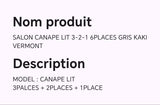 SALON CANAPE LIT 3-2-1 6PLACES GRIS KAKI VERMONT