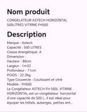 Congélateur ASTECH horizontal 500litres vitrine FH500