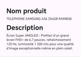 Téléphone SAMSUNG A36 256GB RAM8GB