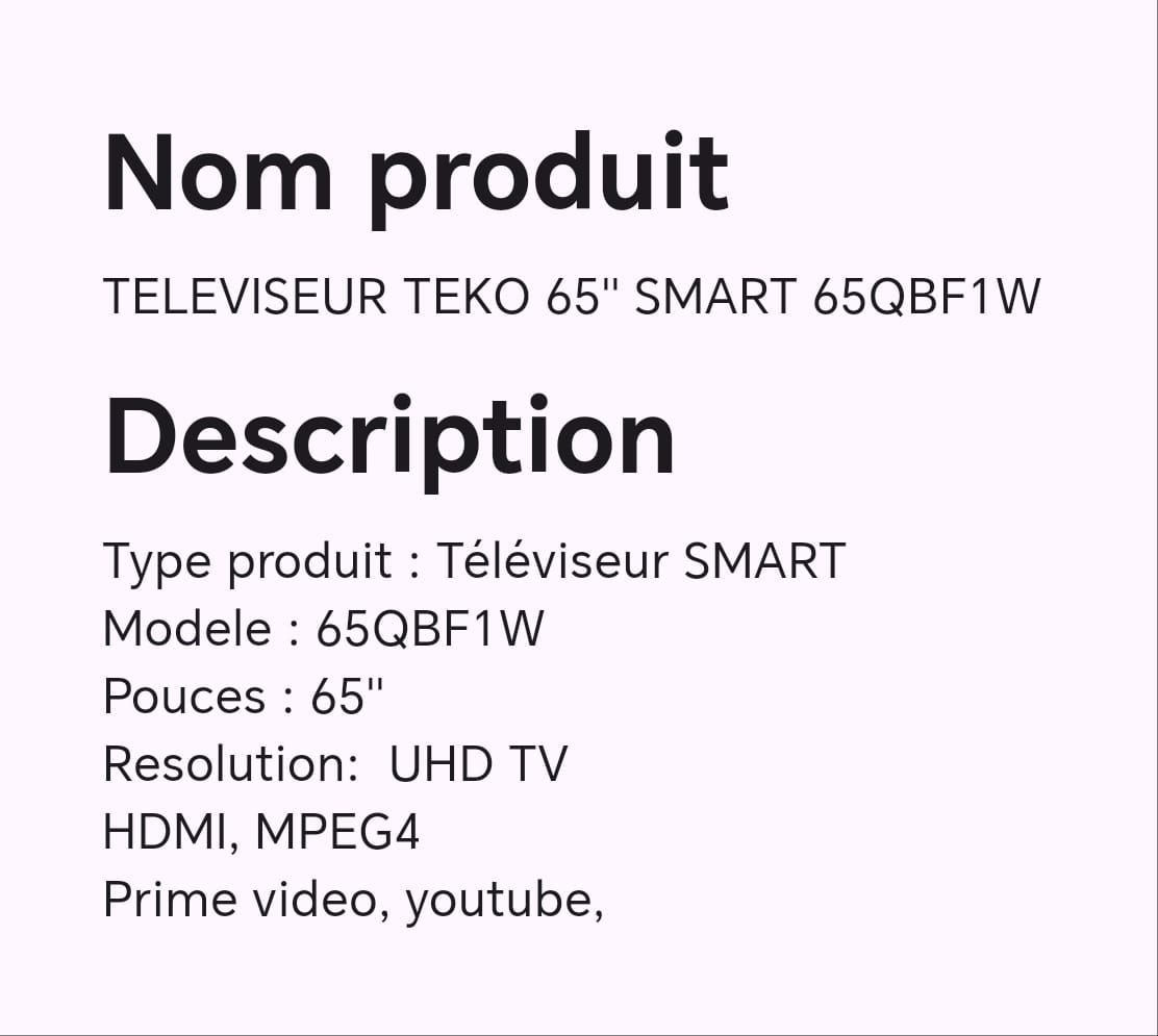 TELEVISEUR TEKO 65" SMART 65QBF1W