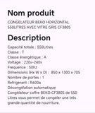 CONGELATEUR BEKO HORIZONTAL 550LITRES AVEC VITRE GRIS CF380S