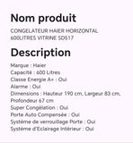 CONGELATEUR HAIER HORIZONTAL 600LITRES VITRINE SD517