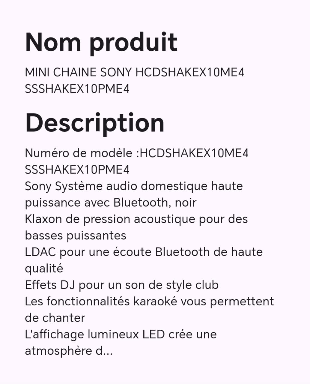 Mini chaine SONY HCDSHAKEX10ME4 SSSHAKEX10PME4
