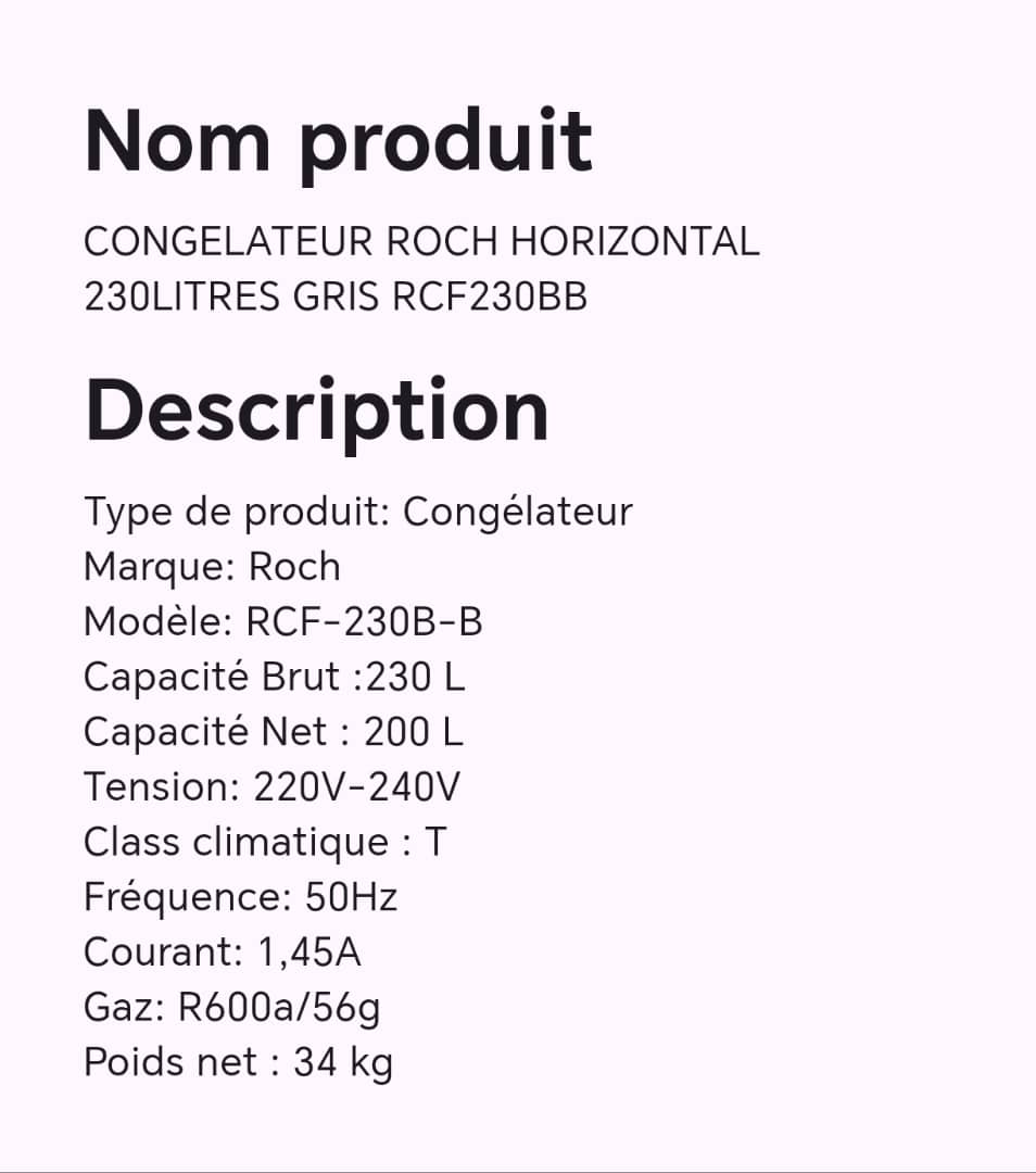 Congélateur ROCH horizontal 230 litres gris RCF30BB