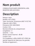 CONGELATEUR HAIER HORIZONTAL 600L INVERTER GRIS HCF478VS