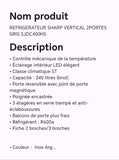 Réfrigérateur SHARP vertical 2 portes gris SJDC400HS