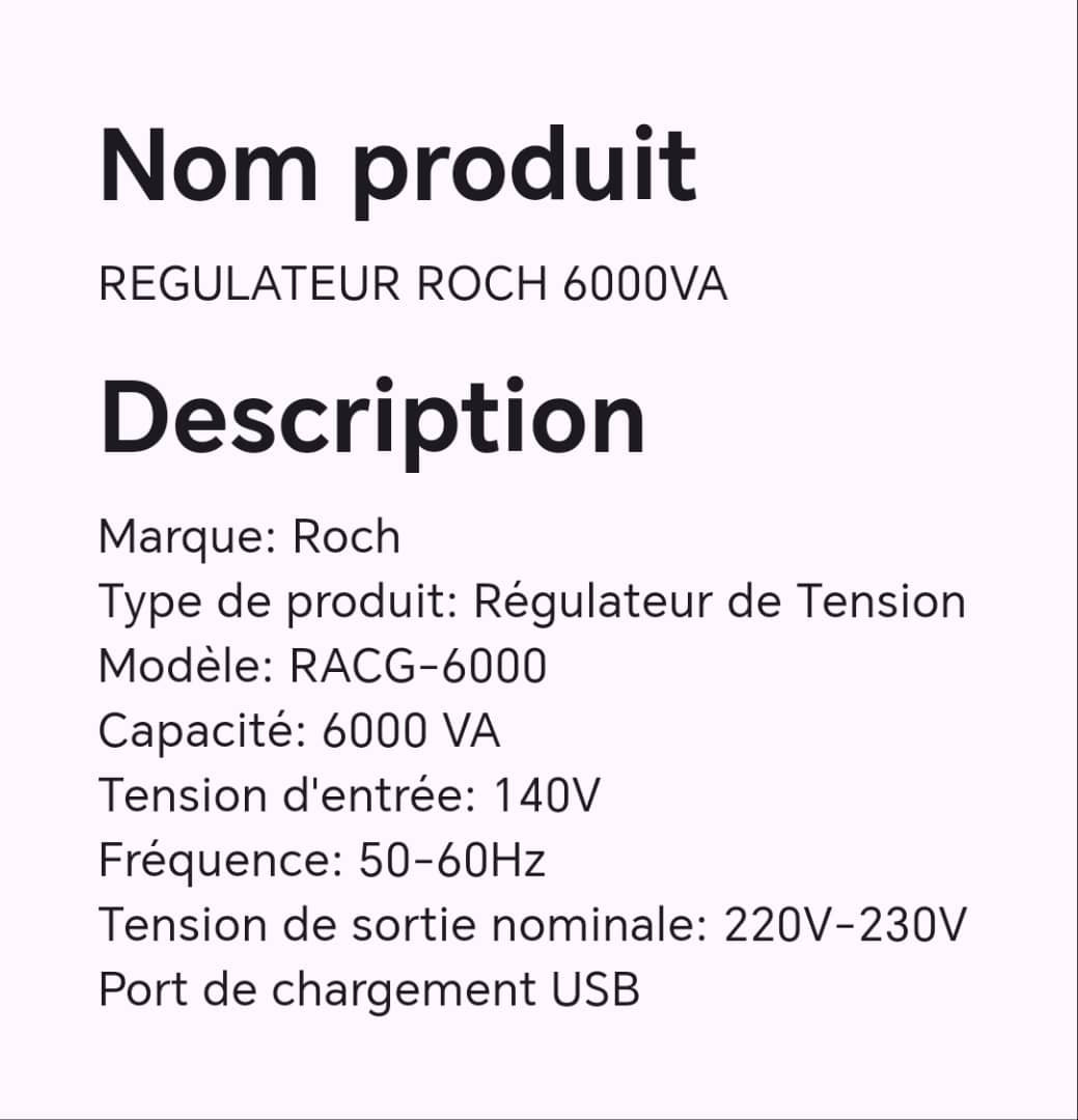 Regulateur Roch Régulateur ROCH 6000VA – Katyshop