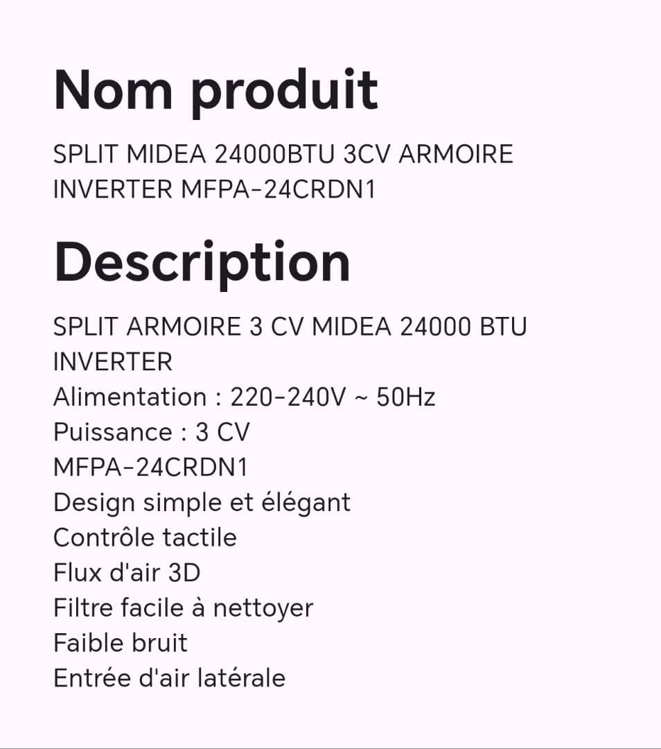 Split MIDEA 24000BTU 3CV armoire INVERTER MFPA-24CRDN1