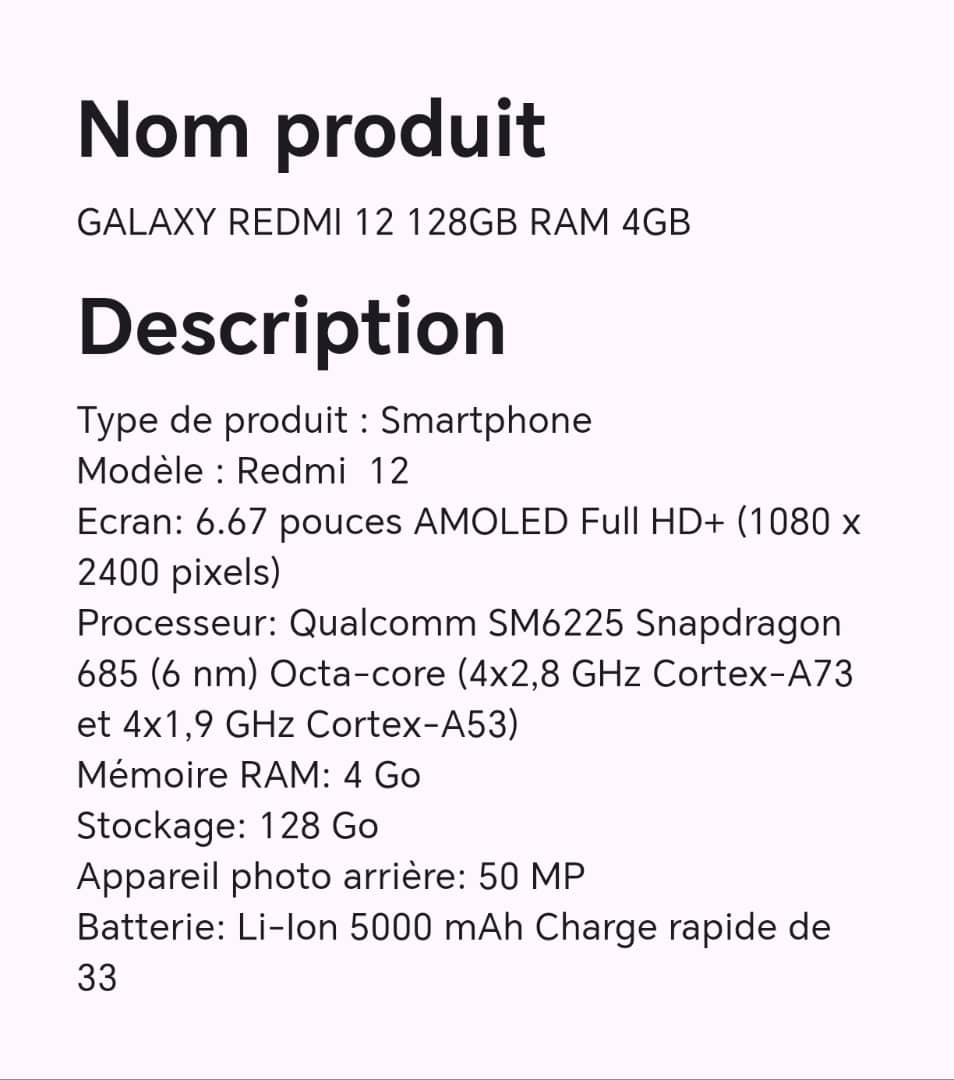GALAXY REDMI 12 128GB RAM 4GB