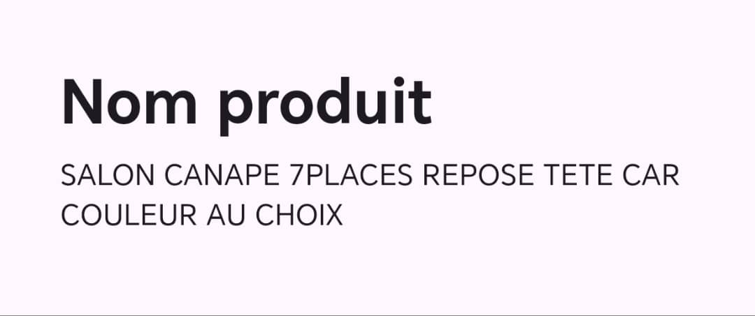 Salon canape 7places repose tète car couleur au choix