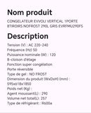 CONGELATEUR EVVOLI VERTICAL 1PORTE 8TIROIRS NOFROST 290L GRIS EVRFMU290FS