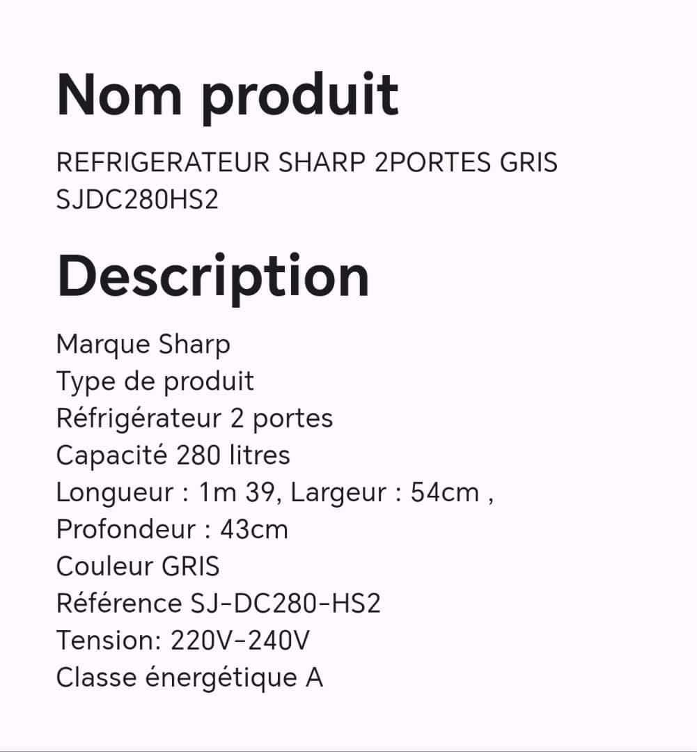 Réfrigérateur SHARP 2 portes gris SJDC280HS2