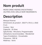 Micro onde HISENSE encastrable 25litreq avec grille noir HB25MOBX7G