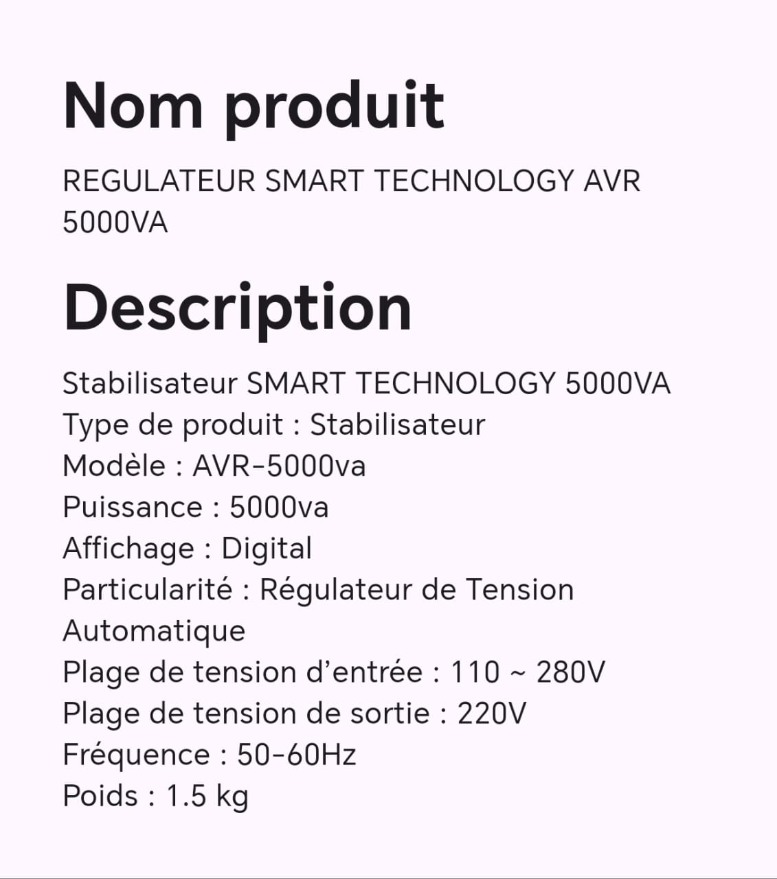 Régulateur smart technology AVR 5000VA