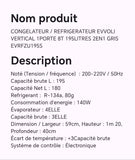 CONGELATEUR/REFRIGERATEUR EVVOLI VERTICAL 1PORTE 8T 195LITRES 2EN1 GRIS EVRFZU195S