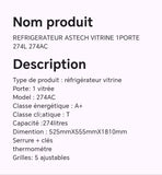 Réfrigérateur ASTECH vitrine 1porte 274L 274AC