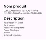 CONGELATEUR FINIX VERTICAL 8TIROIRS 212LITRES PLAQUE ALUMINIUM GRIS FIN212L