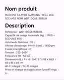 Machine à laver SAMSUNG 11KG/6KG séchage noir WD11DG5B15BBEU