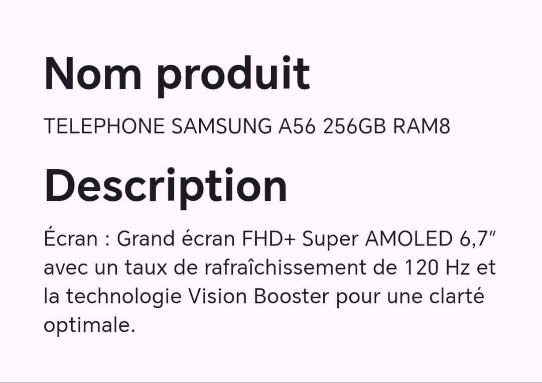 Téléphone SAMSUNG A56 256GB RAM8