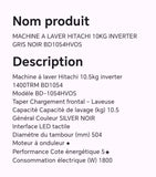 MACHINE A LAVER HITACHI 10KG INVERTER GRIS NOIR BD1054HVOS