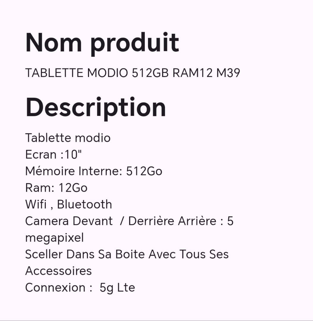 Tablette MODIO 512GB RAM12 M39