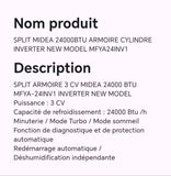 SPLIT MIDEA 24000BTU ARMOIRE CYLINDRE INVERTER NEW MODEL MFYA24INV1