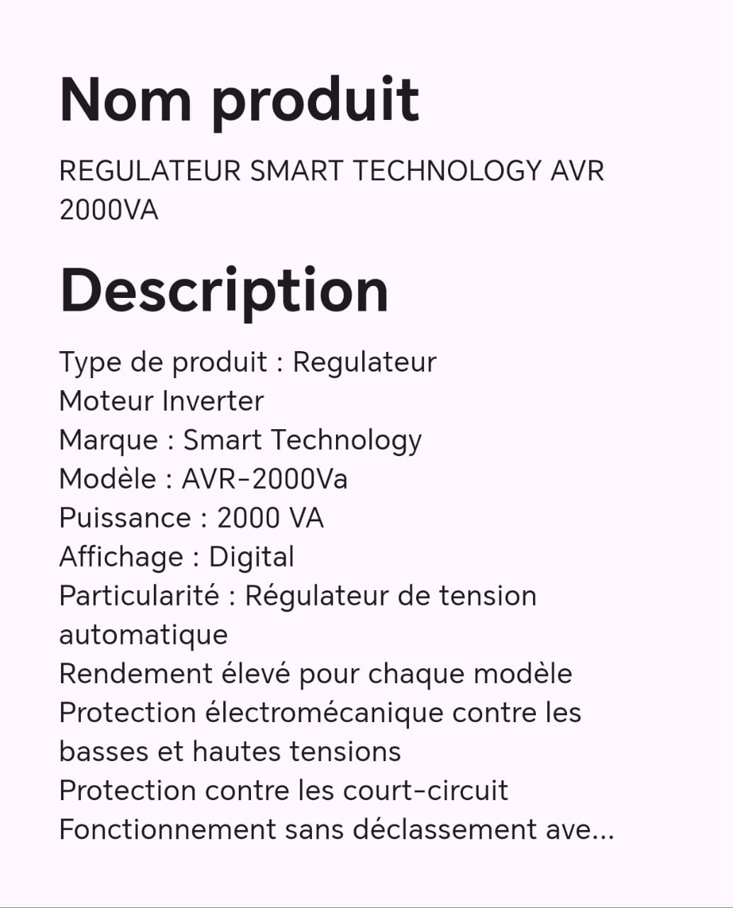 Régulateur smart technology AVR 2000VA