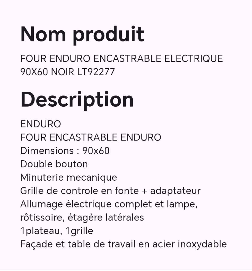 Four ENDURO encastrable électrique 90X60 noir LT92277