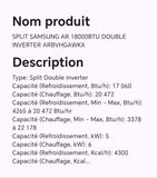 SPLIT SAMSUNG AR 18000BTU DOUBLE INVERTER ARBVHGAWKX