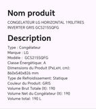 CONGELATEUR LG HORIZONTAL 190LITRES INVERTER GRIS GCS215SQFG