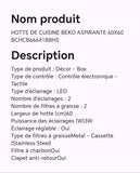 Hotte de cuisine BEKO aspirante 60X60 BCHCB66641BBHS