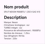 Split NEXON 9000BTU 1.25CV GAZ 410