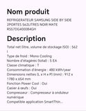 Réfrigérateur SAMSUNG SIDE BY SIDE 2portes 562 litres noir mate RS57DG4000B4GH
