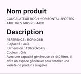 Congélateur ROCH horizontal 2 portes 440 litres gris RCF440B