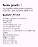 Réfrigérateur FINIX combine 3tiroirs 468litres + dist d'eau gris GT/SN 383W