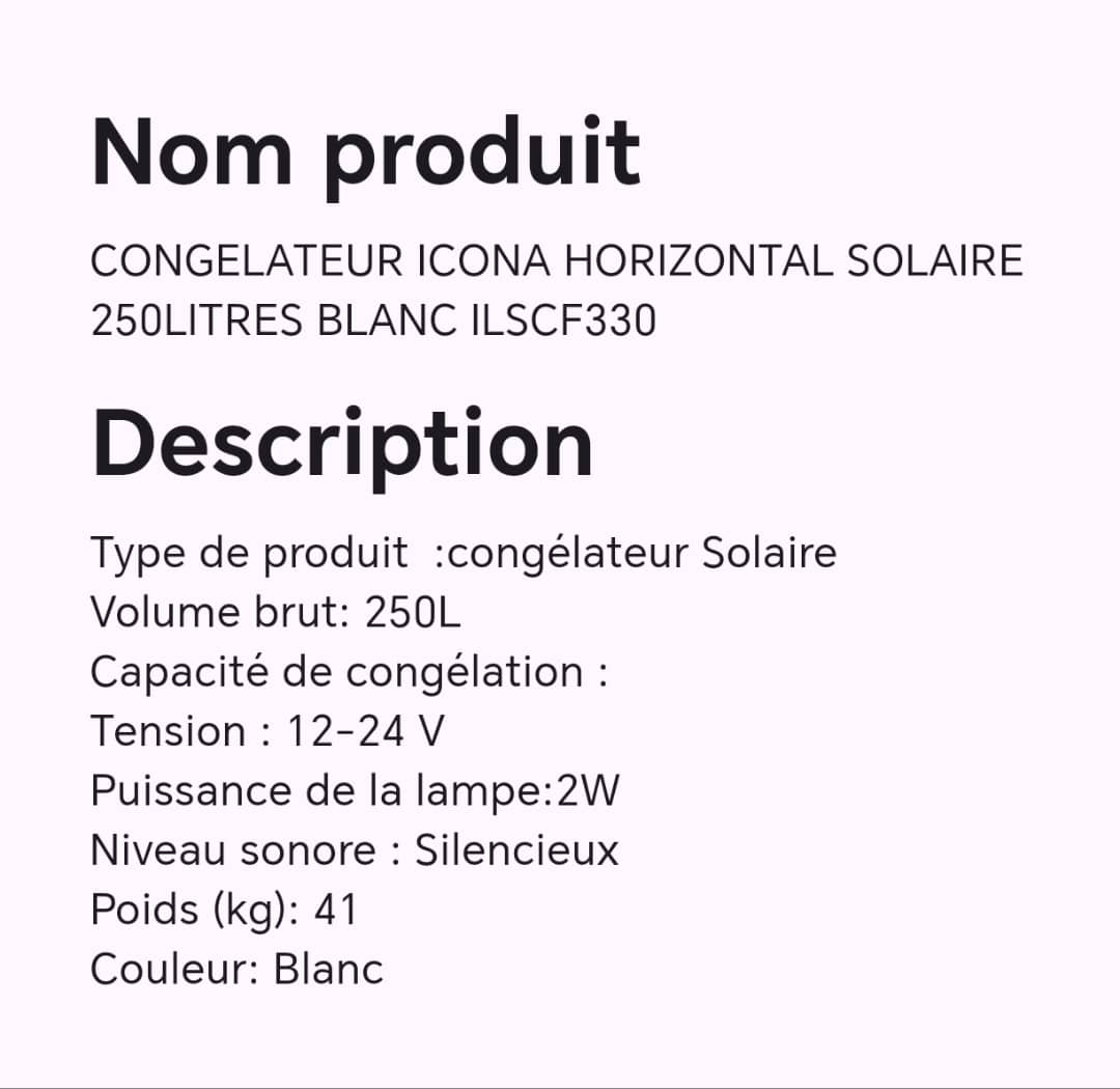 CONGELATEUR ICONA HORIZONTAL SOLAIRE 250LITRES BLANC ILSCF330