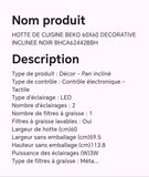 Hotte de cuisine BEKO 60X60 décorative inclinée noir BHCA62442BBH