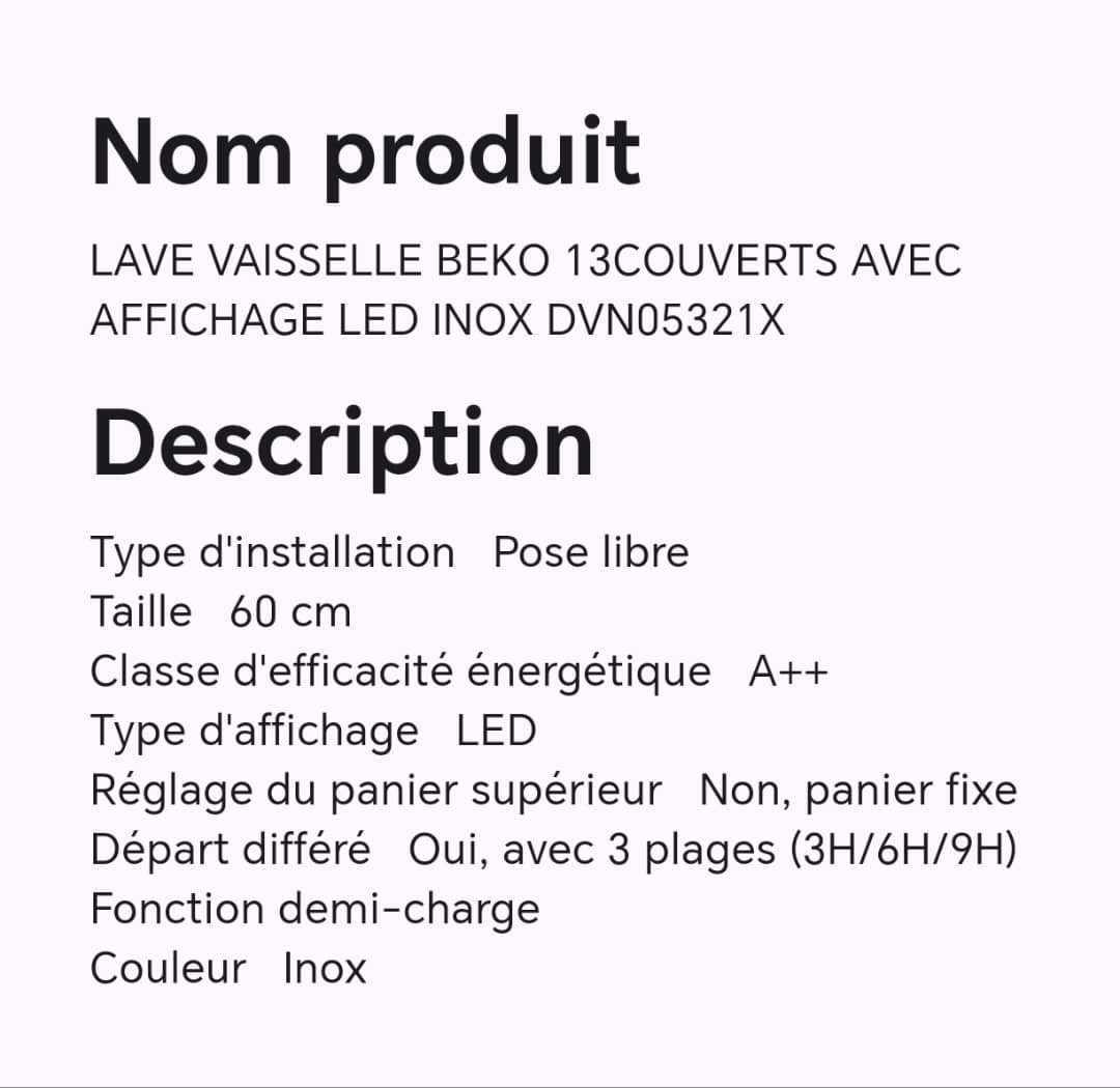 Lave vaisselle BEKO 13 couvert avec affichage LED inox DVN05321X