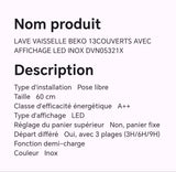 Lave vaisselle BEKO 13 couvert avec affichage LED inox DVN05321X