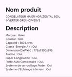 CONGELATEUR HAIER HORIZONTAL 500L INVERTER GRIS HCF428VS