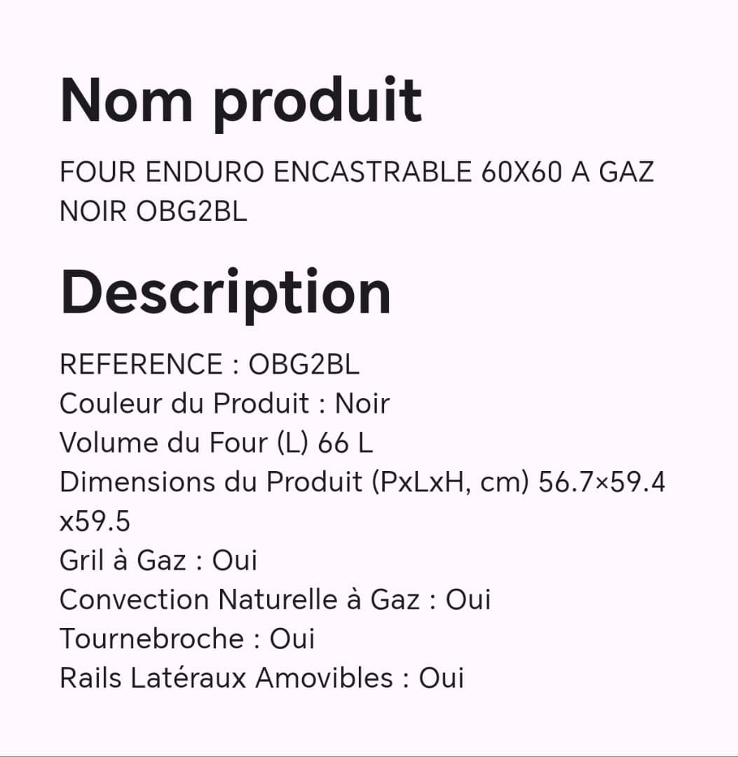 Four ENDURO encastrable 60X60 à gaz noir OBG2BL