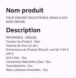 Four ENDURO encastrable 60X60 à gaz noir OBG2BL