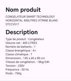 CONGELATEUR SMART TECHNOLOGY HORIZONTAL 400LITRES VITRINE BLANC STCCV517