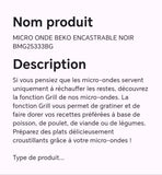 Micro onde BEKO encastrable noir BMG25333BG