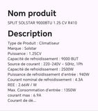 SPLIT SOLSTAR 9000BTU 1.25 CV R410