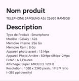 Téléphone SAMSUNG A26 256GB RAM8GB