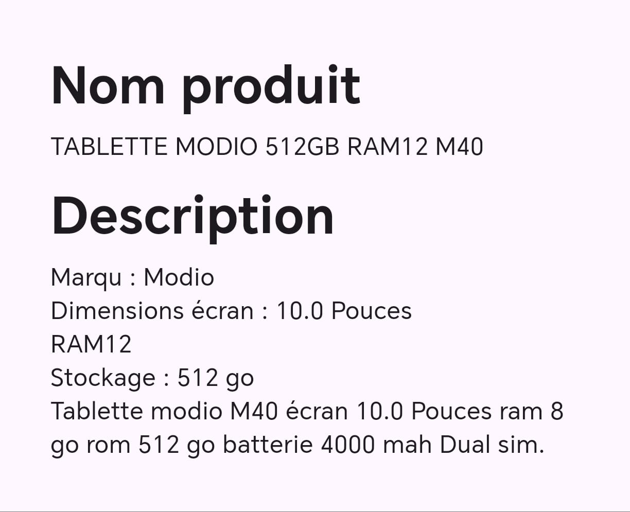 Tablette MODIO 512GB RAM12 M40